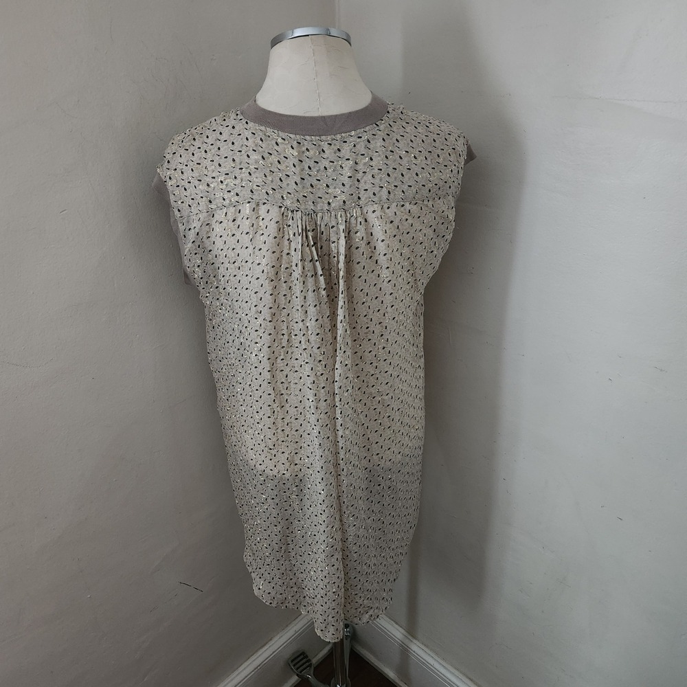 By‎ Malene Birger Omella Silk Blend Metallic Gold Print Top Beige 36 - Picture 2 of 5